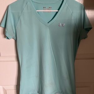 Aqua Blue Under Armour Short Sleeve V-Neck Athletic Shirt